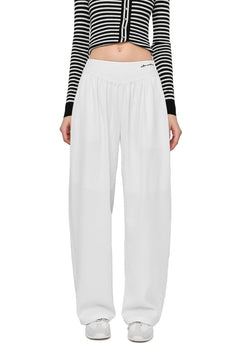 White Acetate Embroidered Curved Trousers - ANN ANDELMAN