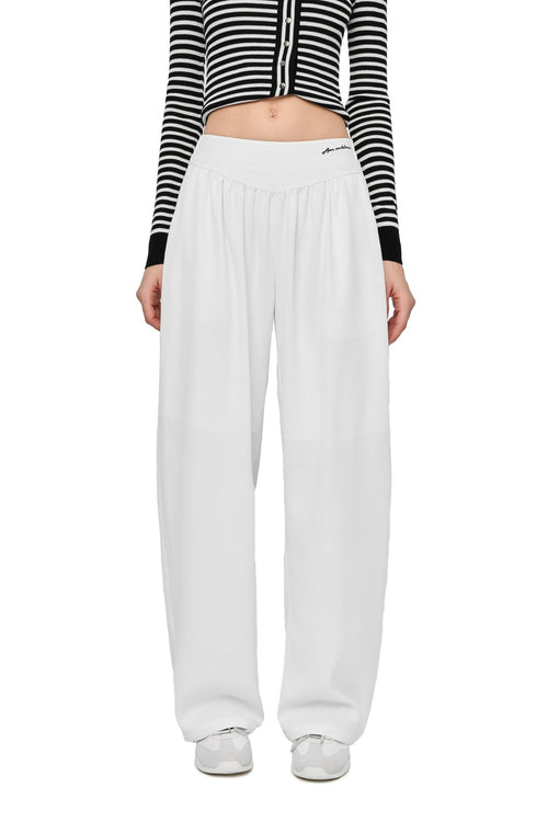 White Acetate Embroidered Curved Trousers - ANN ANDELMAN