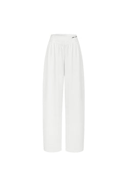 White Acetate Embroidered Curved Trousers - ANN ANDELMAN