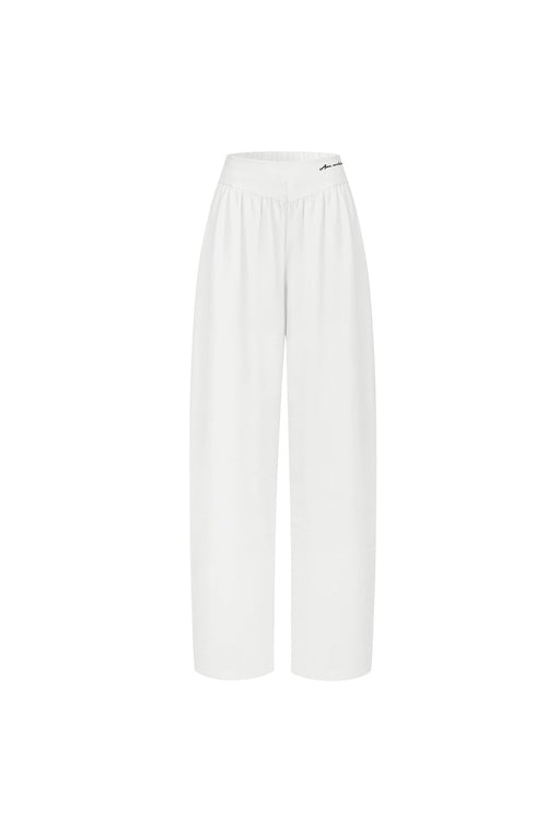 White Acetate Embroidered Curved Trousers - ANN ANDELMAN