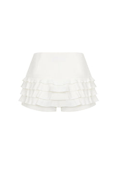 White Acetate Ruffled Skorts - ANN ANDELMAN