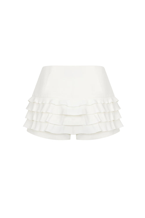 White Acetate Ruffled Skorts - ANN ANDELMAN