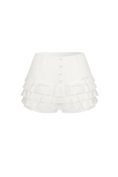 White Acetate Ruffled Skorts - ANN ANDELMAN