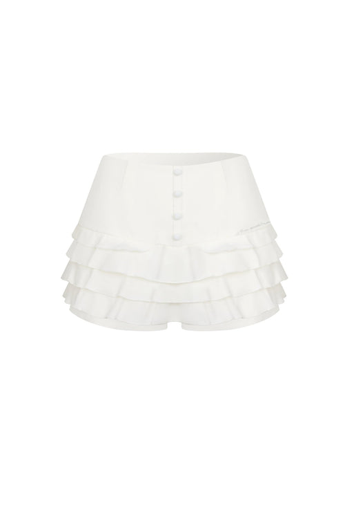 White Acetate Ruffled Skorts - ANN ANDELMAN
