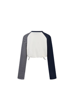 White Asymmetrical Color - blocked Cropped Long - sleeved T-shirt - ANN ANDELMAN