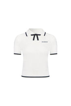 White Bow - tie POLO Short - sleeved Knit Top - ANN ANDELMAN