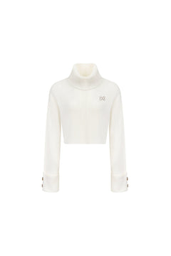 White Button - trimmed Turtleneck Sweater - ANN ANDELMAN