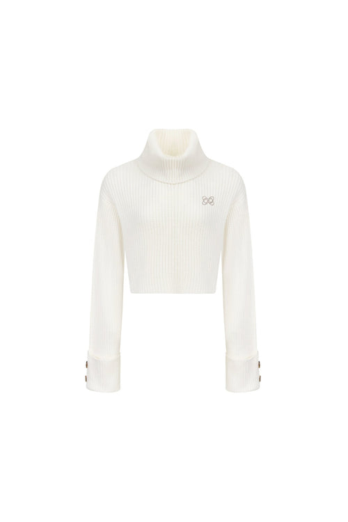 White Button - trimmed Turtleneck Sweater - ANN ANDELMAN
