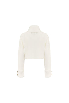 White Button - trimmed Turtleneck Sweater - ANN ANDELMAN