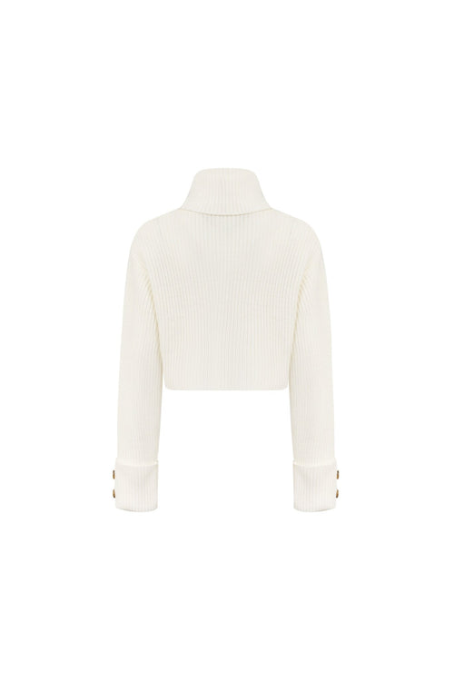 White Button - trimmed Turtleneck Sweater - ANN ANDELMAN