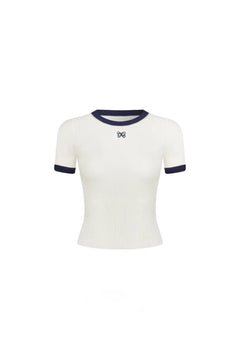 White Color-blocked Knit T-shirt - ANN ANDELMAN