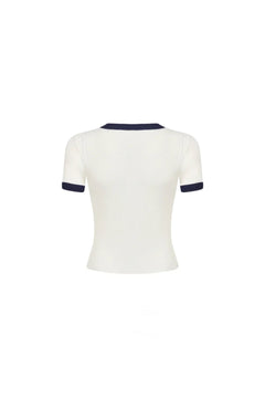 White Color-blocked Knit T-shirt - ANN ANDELMAN