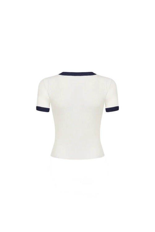 White Color-blocked Knit T-shirt - ANN ANDELMAN