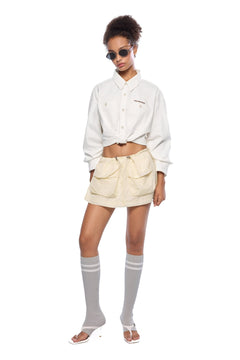 White Denim Cross Front Shirt - ANN ANDELMAN