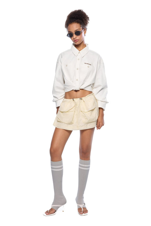 White Denim Cross Front Shirt - ANN ANDELMAN
