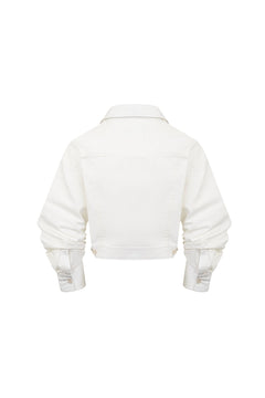 White Denim Cross Front Shirt - ANN ANDELMAN