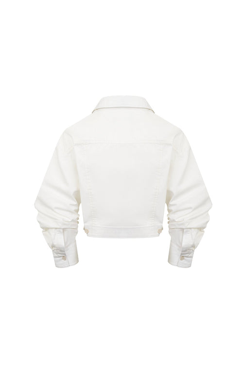 White Denim Cross Front Shirt - ANN ANDELMAN