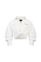White Denim Cross Front Shirt - ANN ANDELMAN