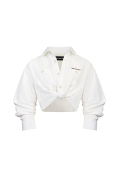 White Denim Cross Front Shirt - ANN ANDELMAN