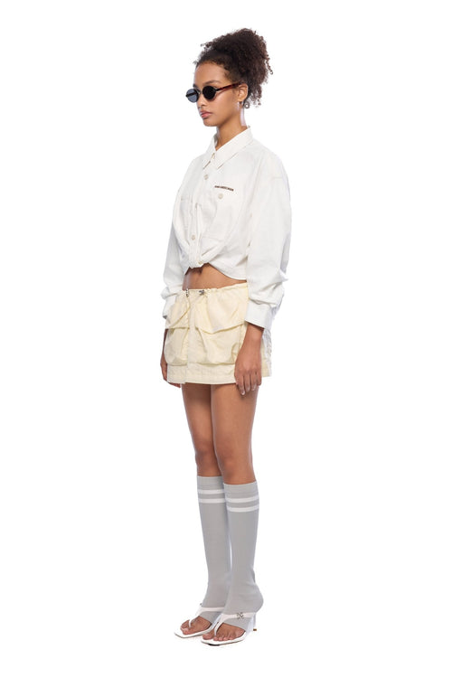 White Denim Cross Front Shirt - ANN ANDELMAN