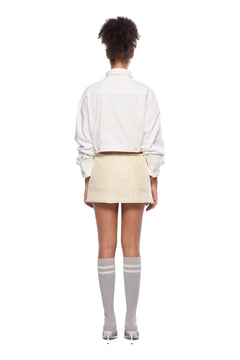 White Denim Cross Front Shirt - ANN ANDELMAN