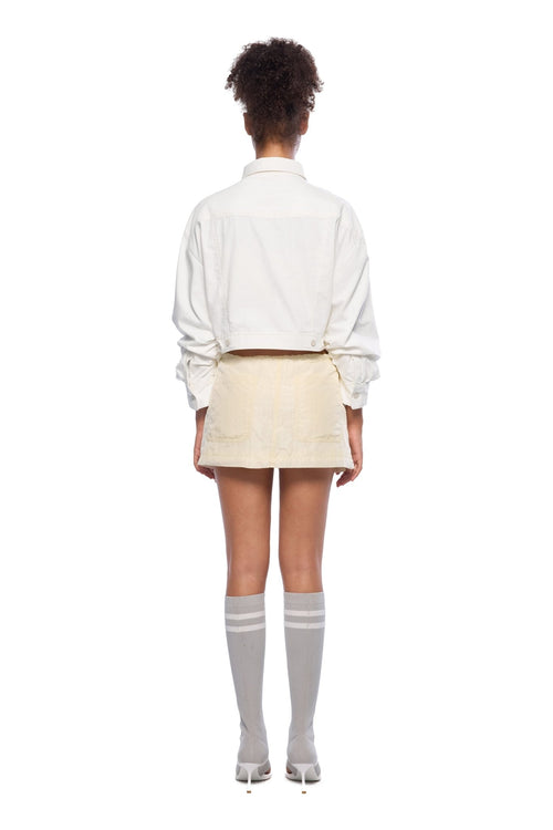 White Denim Cross Front Shirt - ANN ANDELMAN