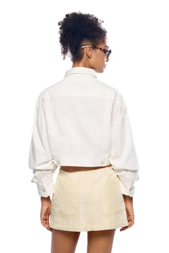 White Denim Cross Front Shirt - ANN ANDELMAN