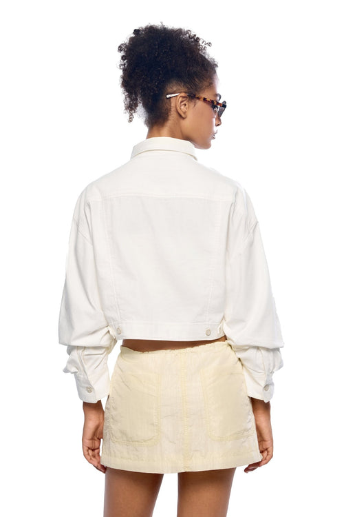 White Denim Cross Front Shirt - ANN ANDELMAN
