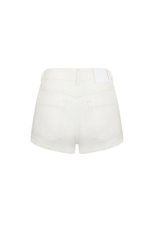 White Denim Shorts with Rhinestones and Pearls - ANN ANDELMAN