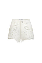 White Denim Shorts with Rhinestones and Pearls - ANN ANDELMAN