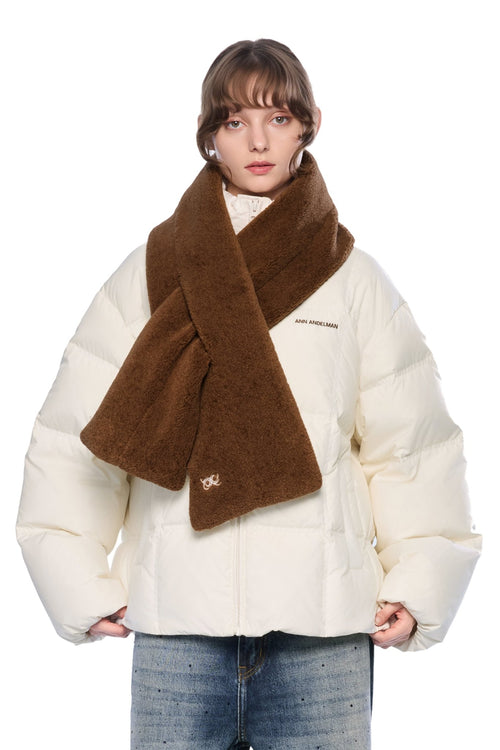 White Detachable Color - blocked Scarf Down Jacket - ANN ANDELMAN