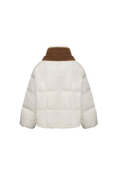 White Detachable Color - blocked Scarf Down Jacket - ANN ANDELMAN