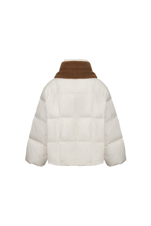White Detachable Color - blocked Scarf Down Jacket - ANN ANDELMAN