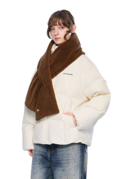 White Detachable Color - blocked Scarf Down Jacket - ANN ANDELMAN