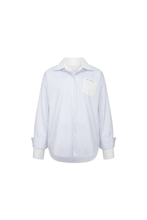 White Double - layered Striped Solid Color Shirt - ANN ANDELMAN