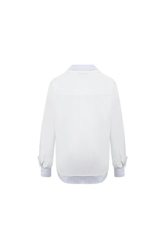 White Double - layered Striped Solid Color Shirt - ANN ANDELMAN