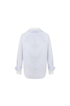 White Double - layered Striped Solid Color Shirt - ANN ANDELMAN