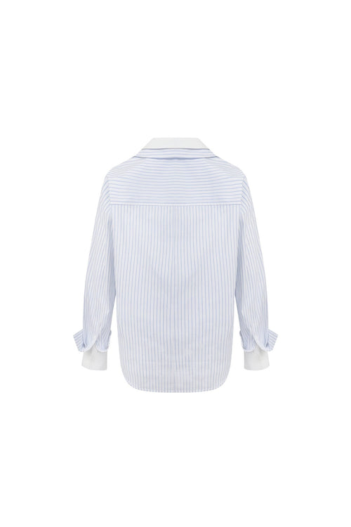 White Double - layered Striped Solid Color Shirt - ANN ANDELMAN