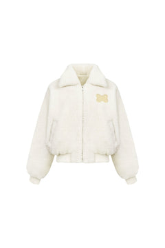 White Faux Fur Collared Jacket - ANN ANDELMAN