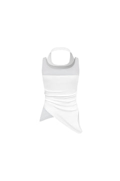White Faux Two - piece Knit Vest with Irregular Hem - ANN ANDELMAN