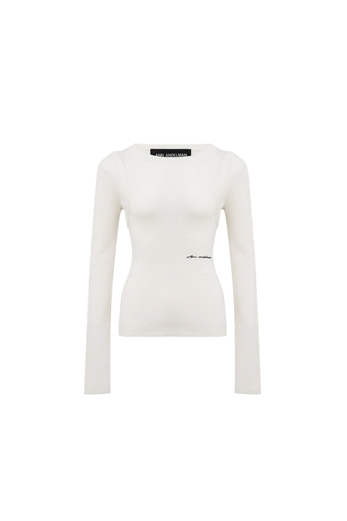 White Faux Two - piece Slim - fit Knit Top - ANN ANDELMAN