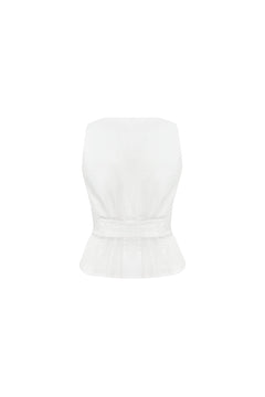 White Fitted Waist Open Collar Vest - ANN ANDELMAN