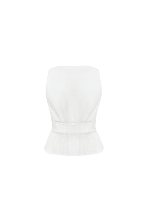 White Fitted Waist Open Collar Vest - ANN ANDELMAN