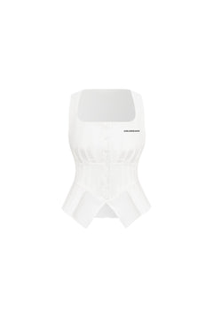 White Fitted Waist Open Collar Vest - ANN ANDELMAN