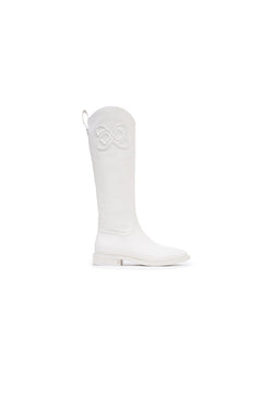 White Flat Leather Riding Boots - ANN ANDELMAN