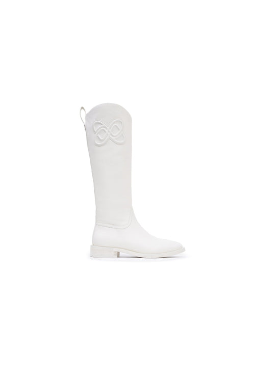 White Flat Leather Riding Boots - ANN ANDELMAN