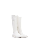 White Flat Leather Riding Boots - ANN ANDELMAN