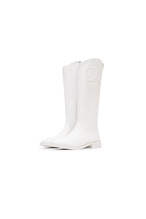 White Flat Leather Riding Boots - ANN ANDELMAN