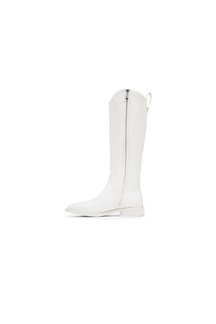 White Flat Leather Riding Boots - ANN ANDELMAN
