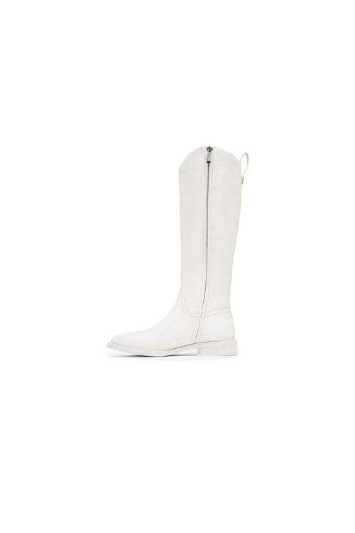 White Flat Leather Riding Boots - ANN ANDELMAN
